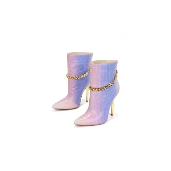 Cape Robbin Joelle Ankle Boots Size 7 Pink Purple Croc Embossed Chain High Heels - Picture 1 of 12